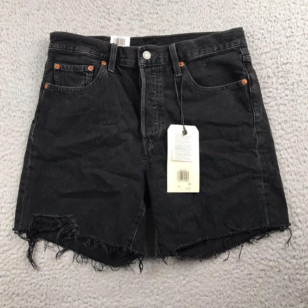 Levis 501 Mid Thigh Shorts Womens 28 Lunar Black 6" Cut Off Button Fly Denim NEW